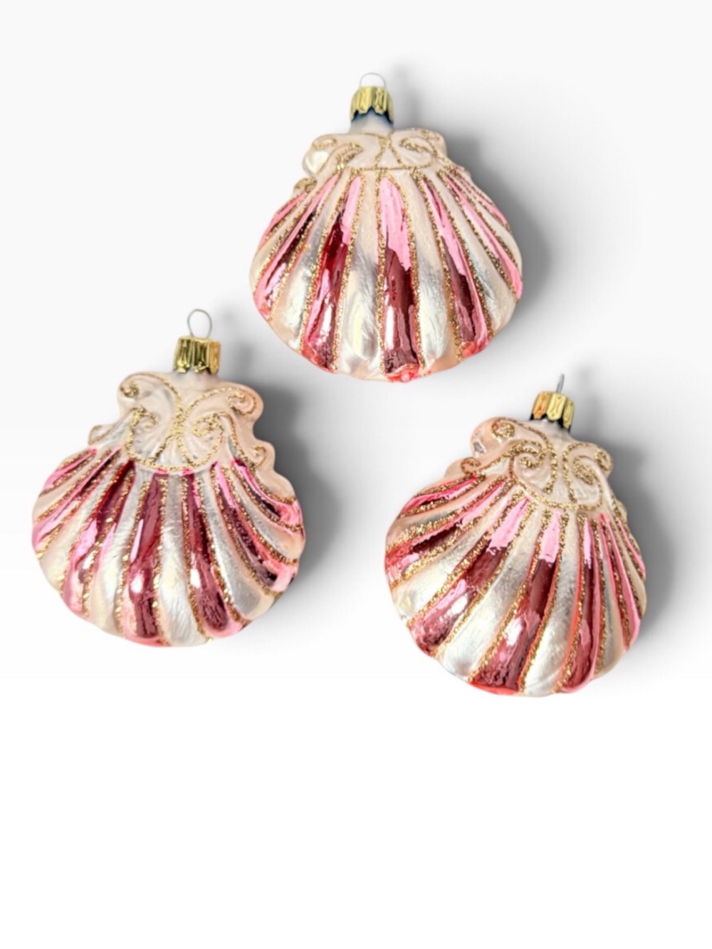 Vintage Pink Seashell Shell Victorian Christmas Ornaments Blown Glass Germany